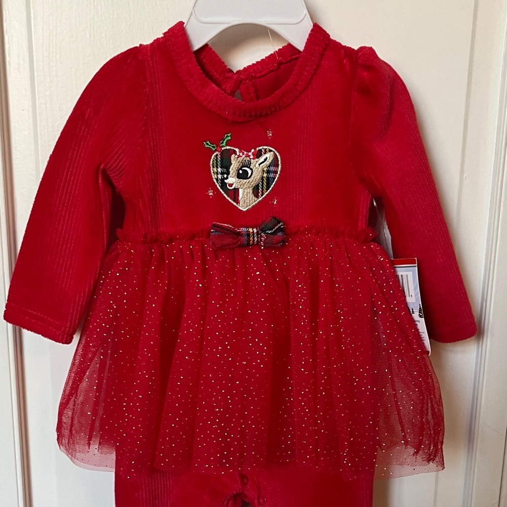Red Reindeer Tutu footie outfit 6M